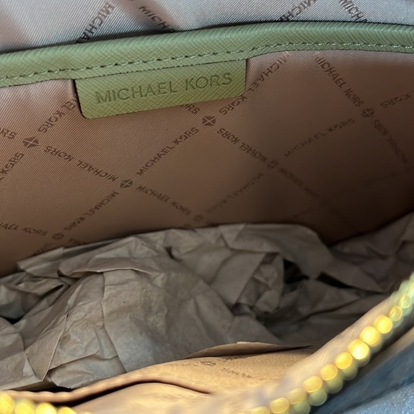 MICHAEL KORS EW LARGE CHAIN CROSSBODY Brown Green Light Sage Signature B… - Picture 4 of 6